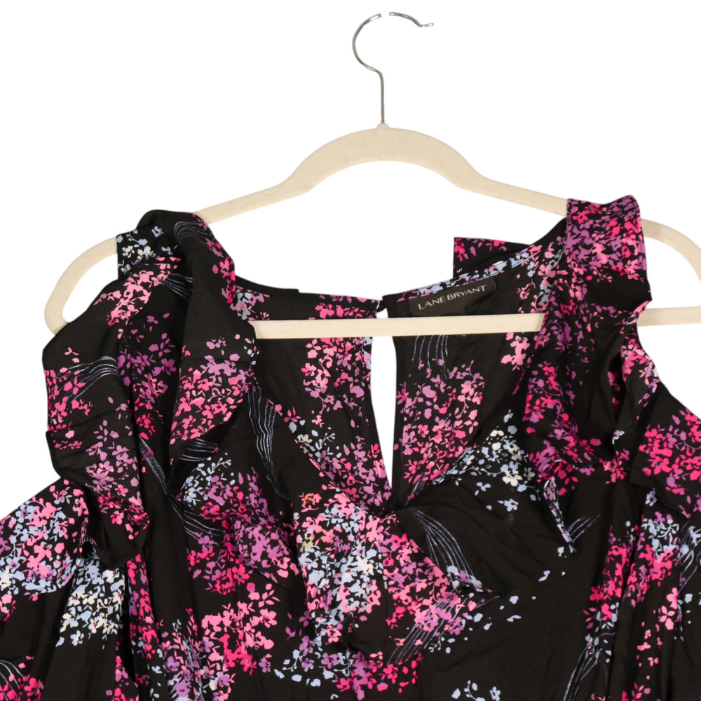 Lane Bryant Cold Shoulder Maxi Dress Womens 22 Black Pink Floral Peasant Boho - Picture 4 of 7